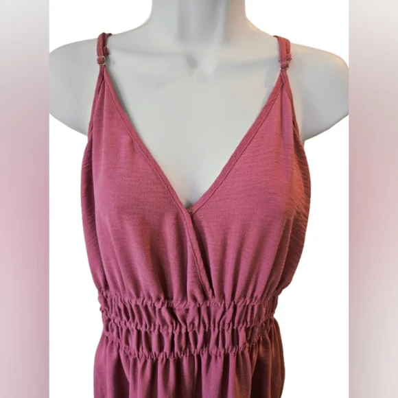 Mauve Pink Sleevless Gathered Waist Jumpsuit With Pockets - Picture 3 of 15